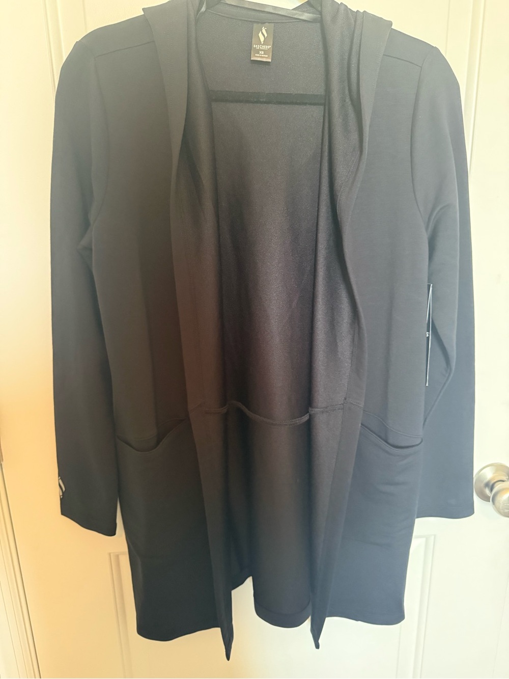 Skechers Women's Black Open-Front Hooded Cardigan